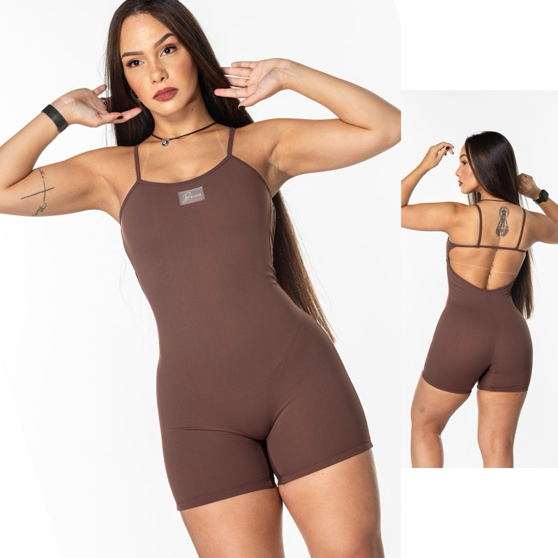 Macaquinho Fitness forrado Poliamida Roupa para academia Macacão