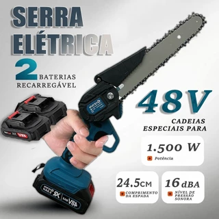 48V Motosserra Eletrica Potente 2 Baterias Recarregavel Sem Fio Madeira Galho Bambu Arvore Folha Carpintaria