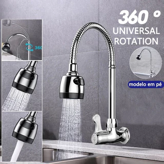 Inox Prata Torneira com chuveiro com rotação de 360° Cozinha Luxo Parede Promoção