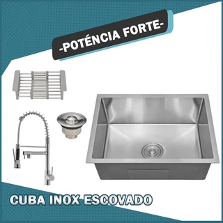 Cuba Inox Escovado Quadrada 60x45 Gourmet Com Acessórios
