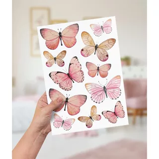 Adesivo de Parede Borboletas Rosa Aquarela Cartelas Destacáveis Fácil Aplicação 01 Cartela