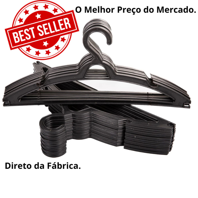 Cabide Para Roupas Kit 100 Cabides Preto Adulto Arara Cruzeta Organizar ...