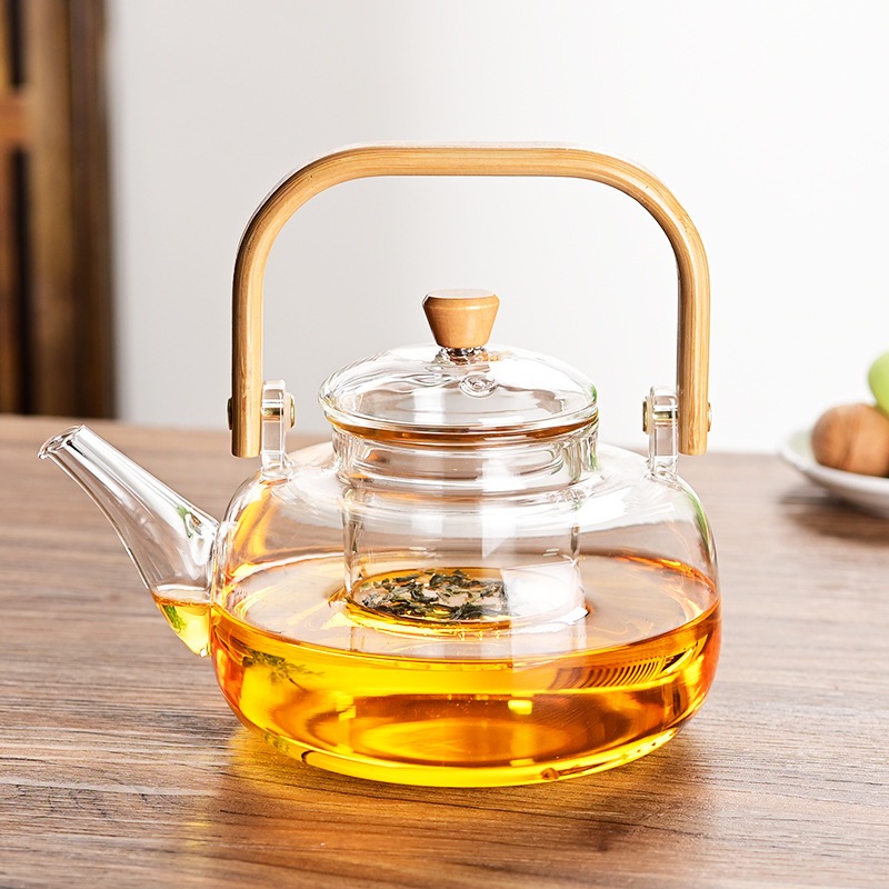 Chaleira Vidro Borossilicato com Alça de Bambu 1000ml