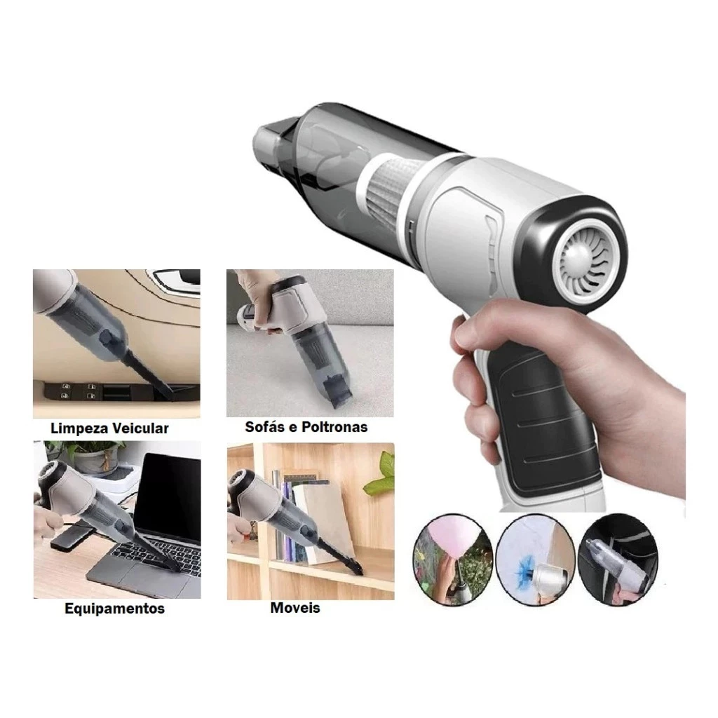 Aspirador e Soprador Portátil 4 em 1 - Alta Potência e Multifuncional para Limpeza Completa