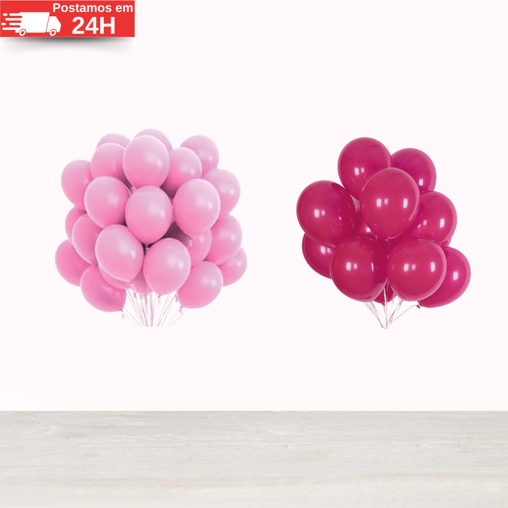 Kit 100 Balões Rosa Pink + Rosa Claro - Balão Bexiga Liso Para Festas e ...