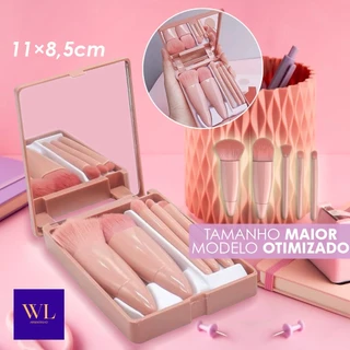 Novo Espelho de Maquiagem Portátil Tamanho Grande (11×8,5cm) Upgrade Com 5 Pincéis e Lupa/ Dobrável Para Bolsa - WL em Oferta na Shopee