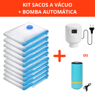 Kit Saco a Vácuo + Bomba Automática Elétrica ou USB Organizador Rápido Armazenar Guardar