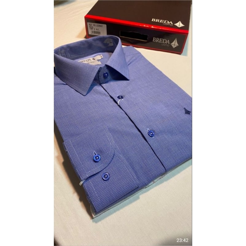 camisa social azul riscada manga longa sem bolso 100%algodão | Shopee ...