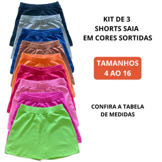 Kit 3 Short Saia infantil menina algodão