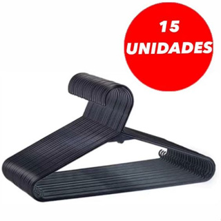 Cabide Adulto Preto Kit 15 Cabides Reforçados Organizar Roupas Shopee