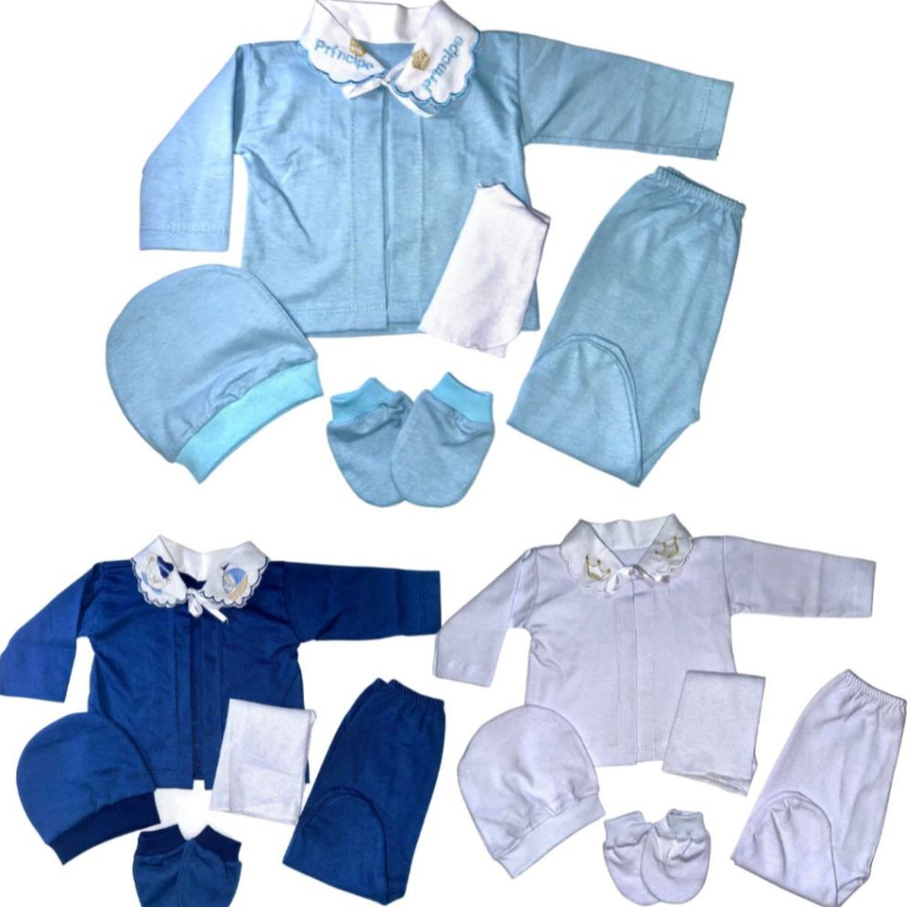 KIT 3 Pagão Completo Bordado na Gola RN(0 a 3meses) Menino Reborn roupa de recem Nascido 5 Peças em Oferta na Shopee