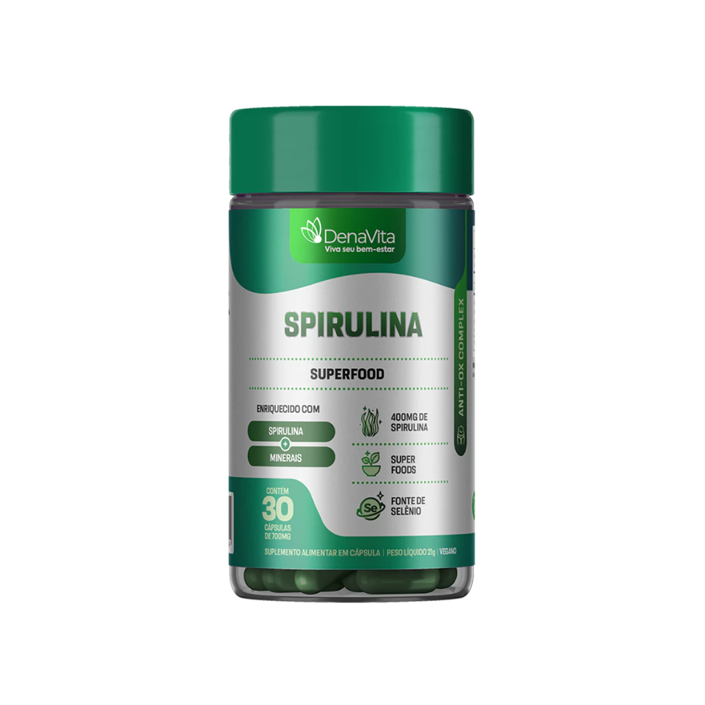 Spirulina Orgânica Pura - Rico em Proteínas, Vitamina C, Selênio - Vegana - Denavita