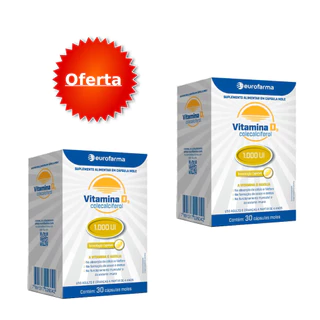 KIT C/2 VITAMINA D3 1000UI C/30 CAPS GEL LABORATORIO EUROFARMA 2UND em Oferta na Shopee
