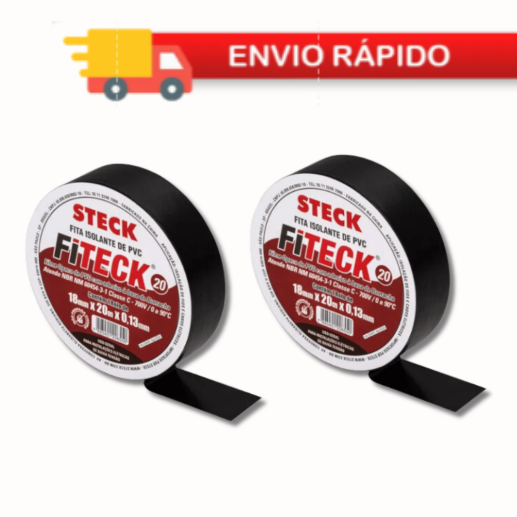 KIT Fita Isolante Steck 18mm 20 metros STECK Preta ate 2 UNIDADES ...
