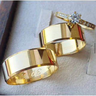 Par de Alianças Moeda Antiga Chanfrada 8MM - Casamento e Noivado + Anel
