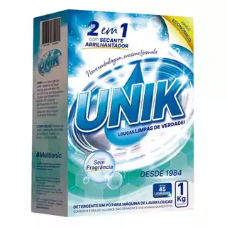 Detergente Unik Secante e Abrilhantador sem Fragrância em pó em caixa 1 kg