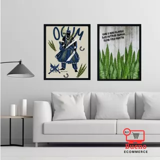 Kit Duas Peças Quadro Decorativo Ogum Candomblé Umbanda Espada de São Jorge Decore Sem Moldura