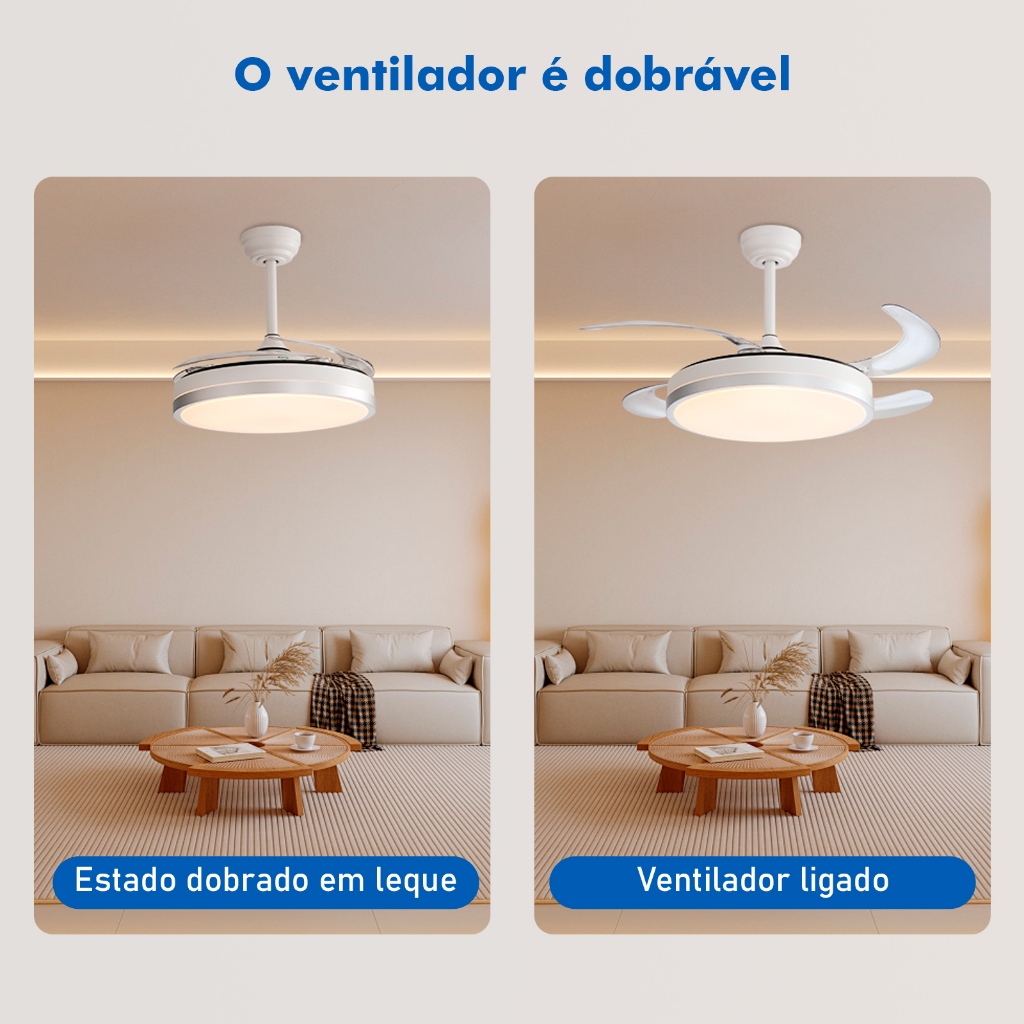 Imagem do produto Ventilador de Teto 4 Pás Retráteis Ultra Silencioso LED Multicolor Moderno Spotline com Temporizador, Memória de Brilho 4