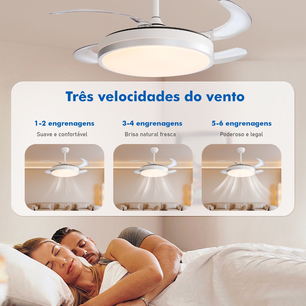Imagem do produto Ventilador de Teto 4 Pás Retráteis Ultra Silencioso LED Multicolor Moderno Spotline com Temporizador, Memória de Brilho 6