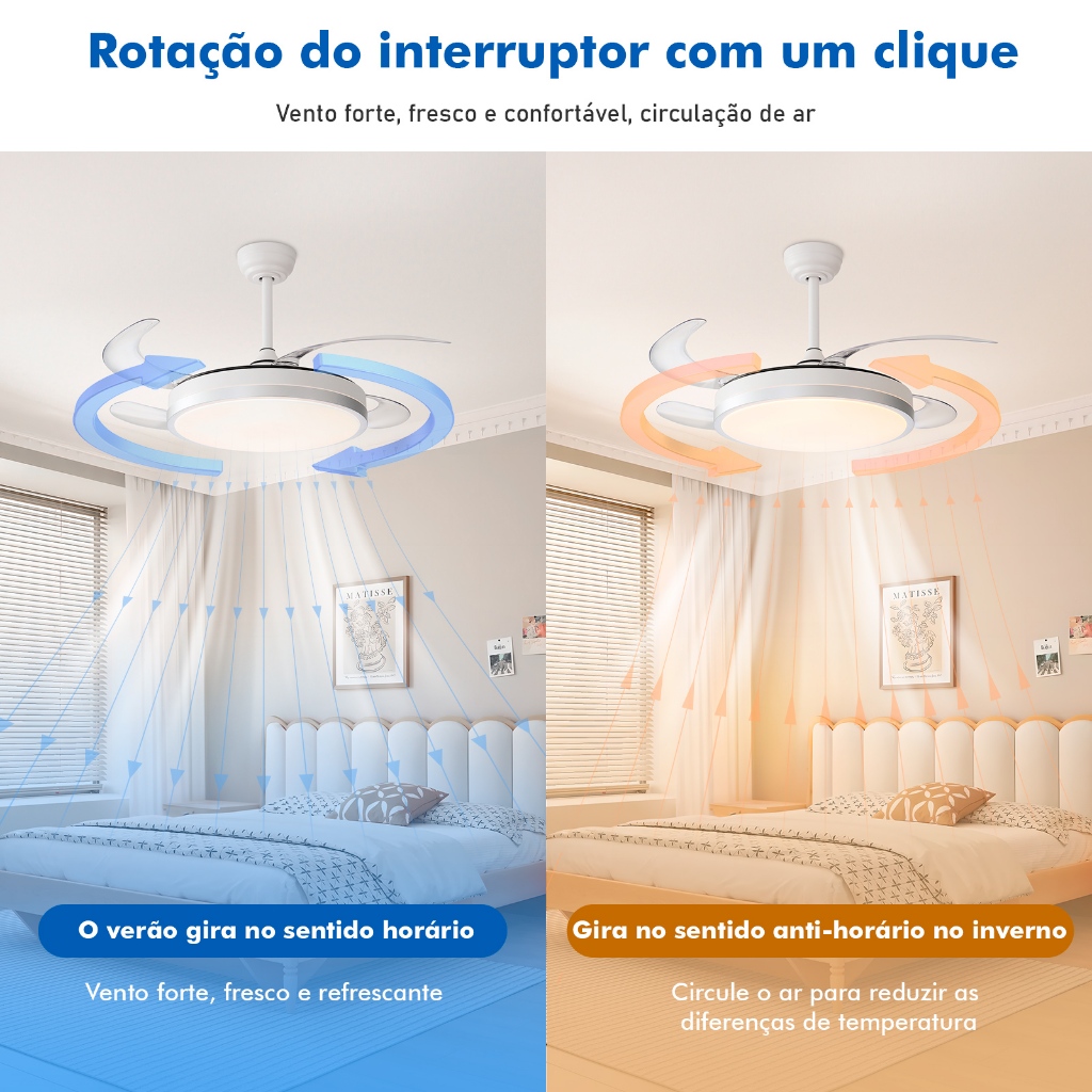 Imagem do produto Ventilador de Teto 4 Pás Retráteis Ultra Silencioso LED Multicolor Moderno Spotline com Temporizador, Memória de Brilho 5