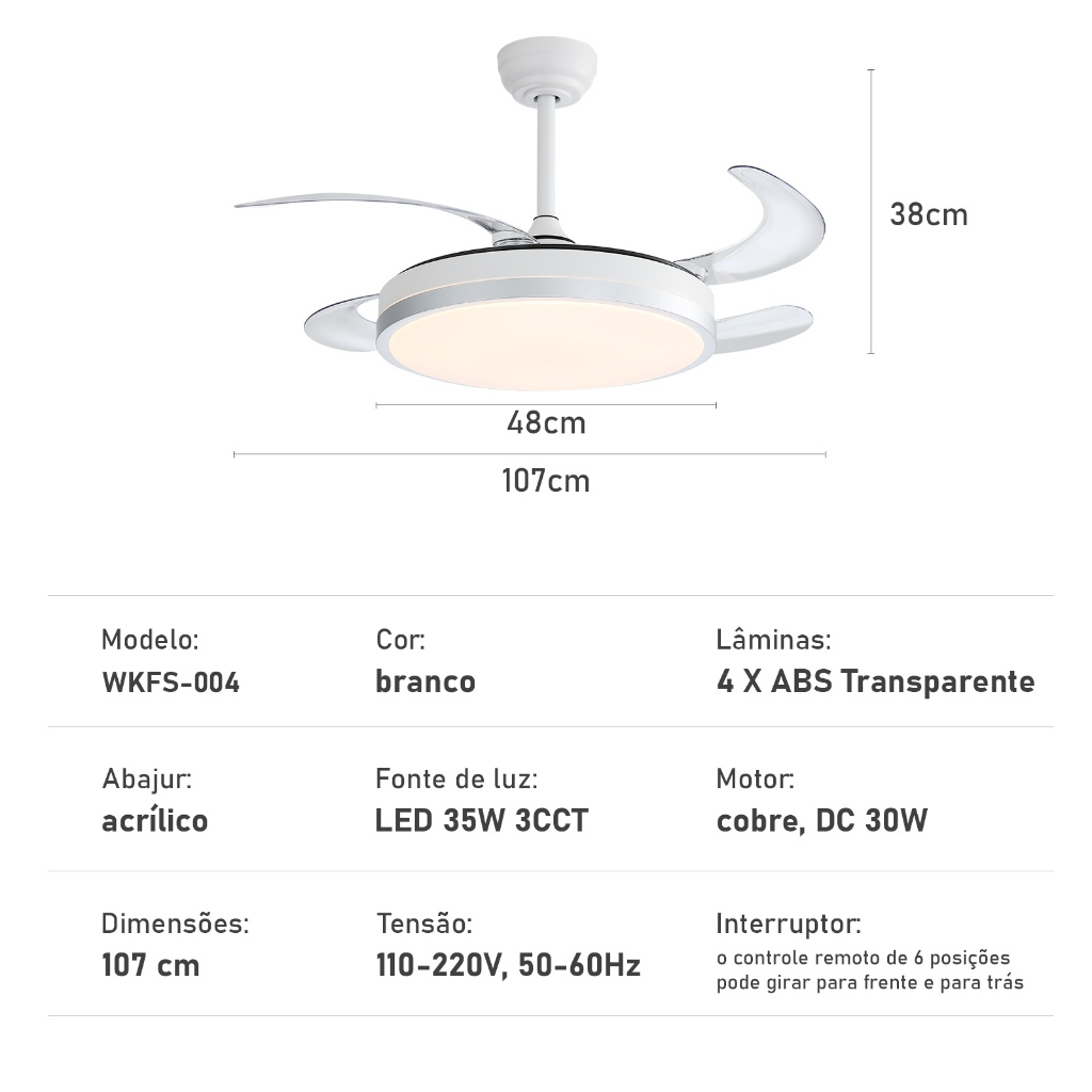 Imagem do produto Ventilador de Teto 4 Pás Retráteis Ultra Silencioso LED Multicolor Moderno Spotline com Temporizador, Memória de Brilho 9