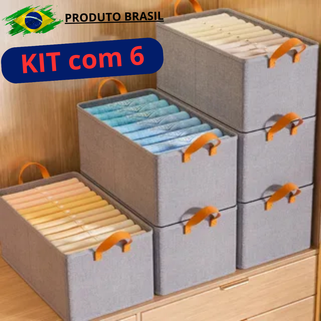 kit 6 Caixa De Armazenamento Grande De Roupas Organizadora Organizador ...