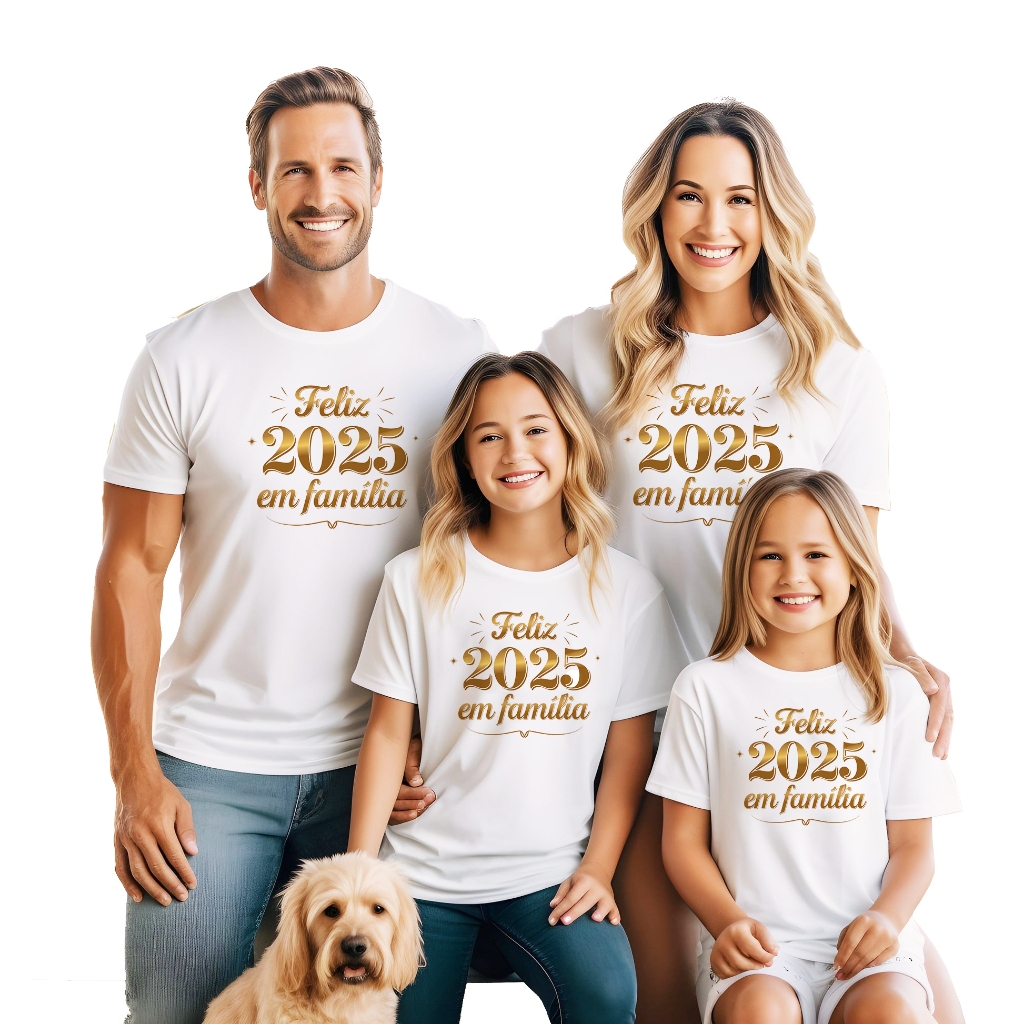 Kit Camisetas Feliz em 2026 em Família Exclusivas para festas Feliz