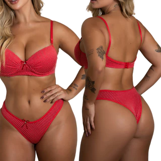 Conjunto de Lingerie Sexy Bolinhas Poá em Oferta na Shopee