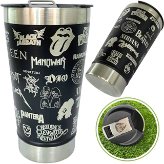 Copo Térmico Personalizado360° Bandas Beatles Nirvana Scorpions Aerosmith Metallica Guns n´Roses Kiss Slash Rock n Roll