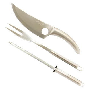Kit 3 Peça Faca Inox Chaira Garfo Churrasco