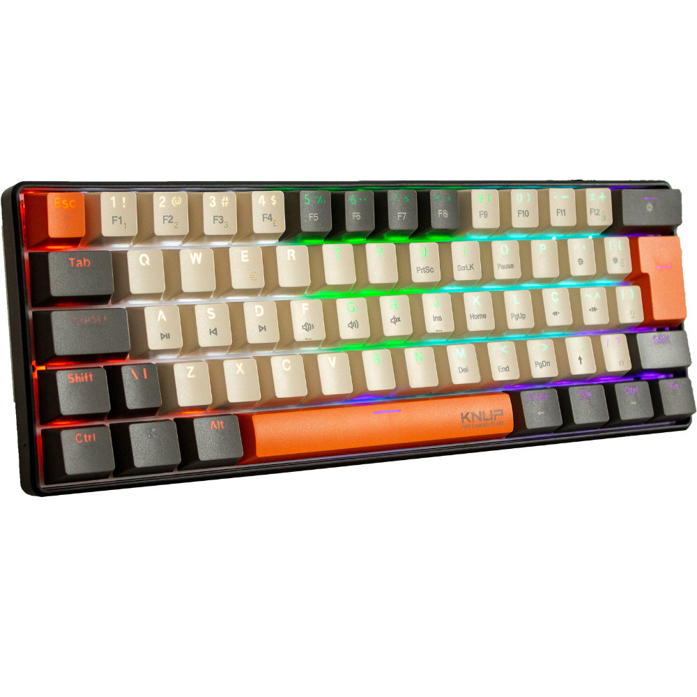 Teclado Mecânico Gamer 60% com Fio Preto Laranja Cinza Swich Azul