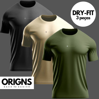 Kit 3 Camisetas Dry Fit Masculina Manga Curta Academia Treino Origns
