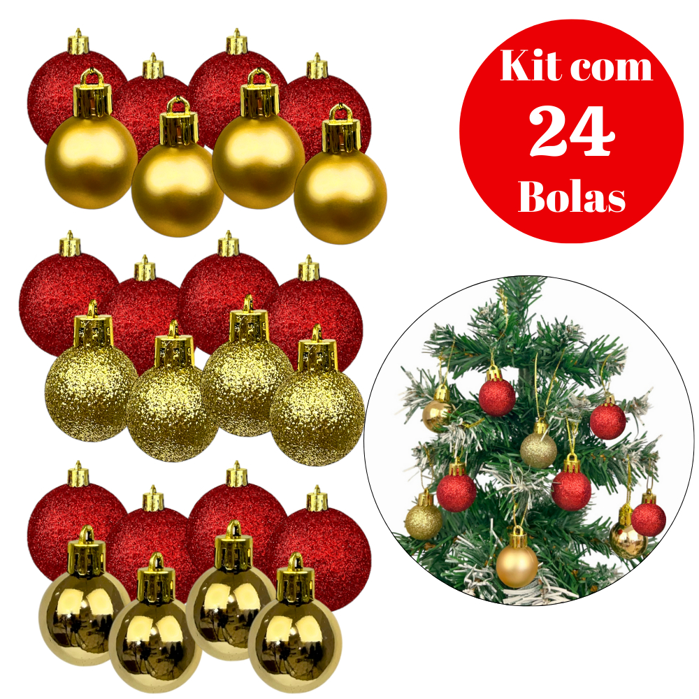 Kit 24 Bolas Bolinhas De Natal 3cm Decoração Enfeite Natalino P/ Árvore ...