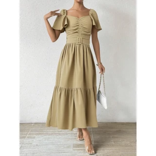 Liuhan Modas Vestido longo com manga feminina soltinho tendencia verão primavera 2025 liso cintura ajustada praia ferias em Oferta na Shopee