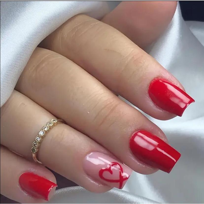 UNHAS POSTIÇAS MARCANTES VERMELHA QUADRADAS E REALISTAS 24 UNID. + COLA ...
