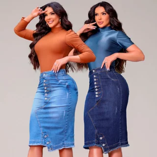 Saia Jeans Evangélica Boto Empina Bumbum Algodão 38/48
