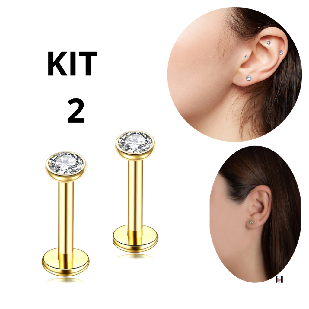 Lot De 2 Piercings Pour Nez Avec Tige Incurvée - Or, Boule 2 Mm - Épaisseur 0,8 Mm, Longueur 6,5 Mm - 100% Hypoallergénique