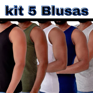 kit 5 Regatas Caneladas Ribana Americanas Masculina Camiseta Básica Justa Camisa Masculina