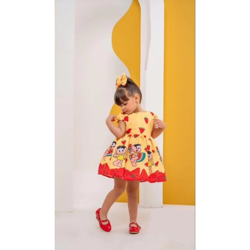 Vestido magali bebê infantil festa aniversário melancia amarelo - Main Image