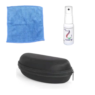 Kit com Estojo case para óculos + Limpa lentes + Flanela Microfibra
