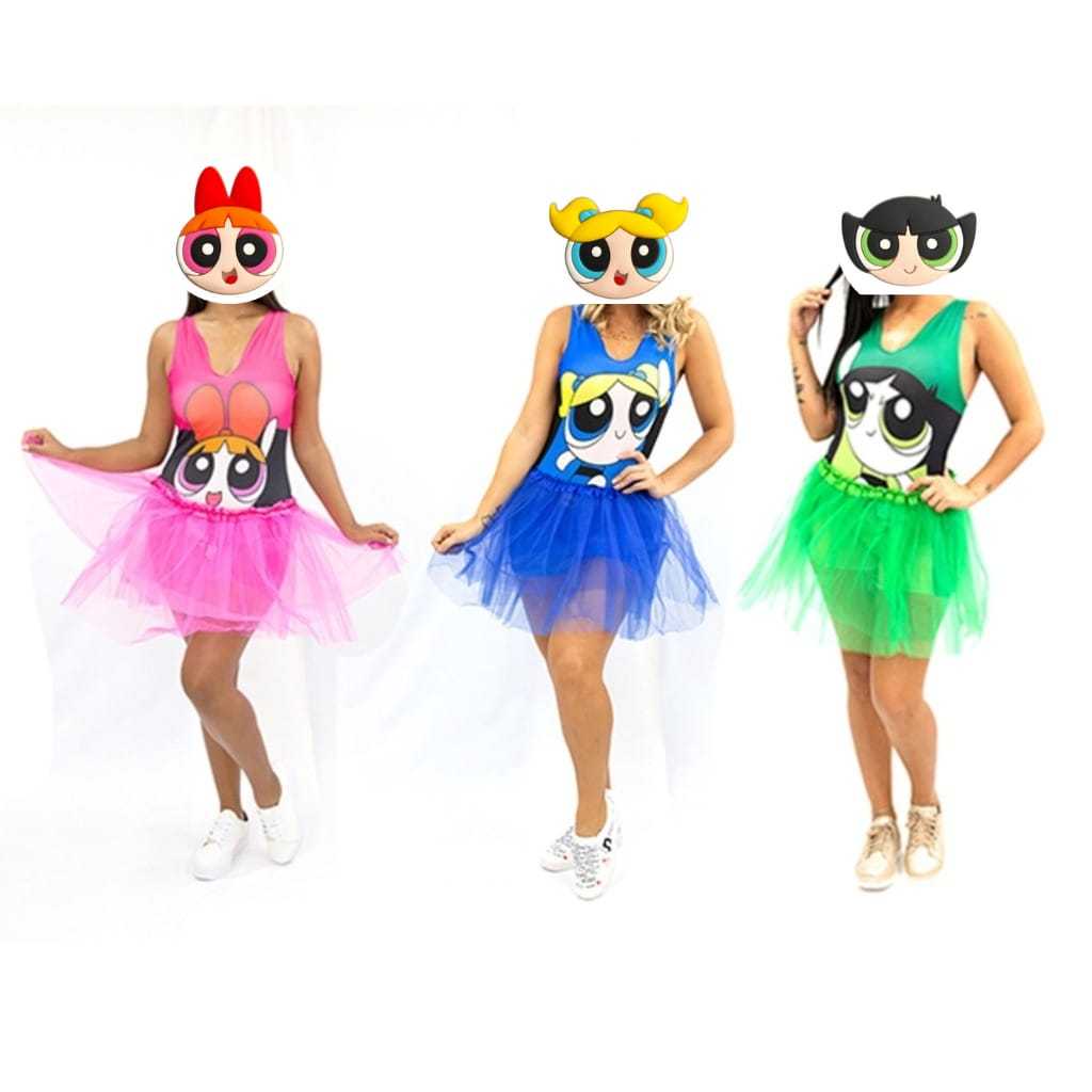 Meninas Super Poderosas Fantasia De Carnaval + Saia De Tule | Shopee Brasil
