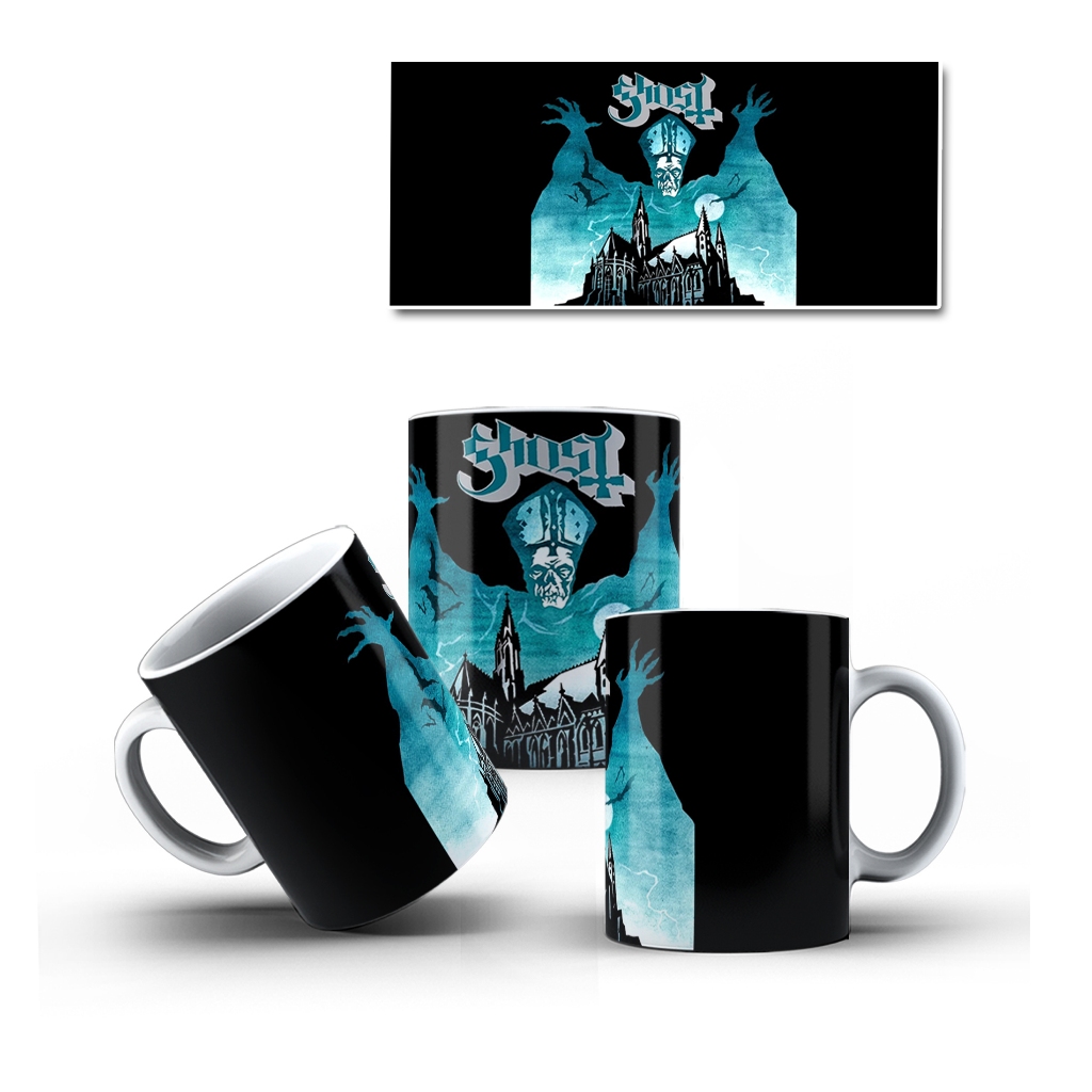 Xícara Branca Porcelana Banda Banda Ghost - Mol.01 - 325ml 1 Unidade + Caixinha