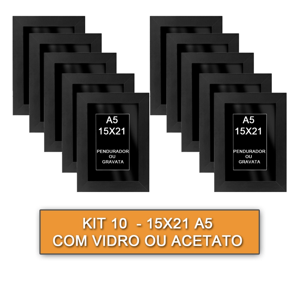 Kit 10 Moldura Porta Retrato 15X21 A5 Vidro ou Acetato