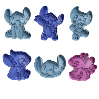 Kit 6 Cortadores de Biscoito Bolacha Pasta Americana Cookies Stitch c/ Puxador em Oferta na Shopee