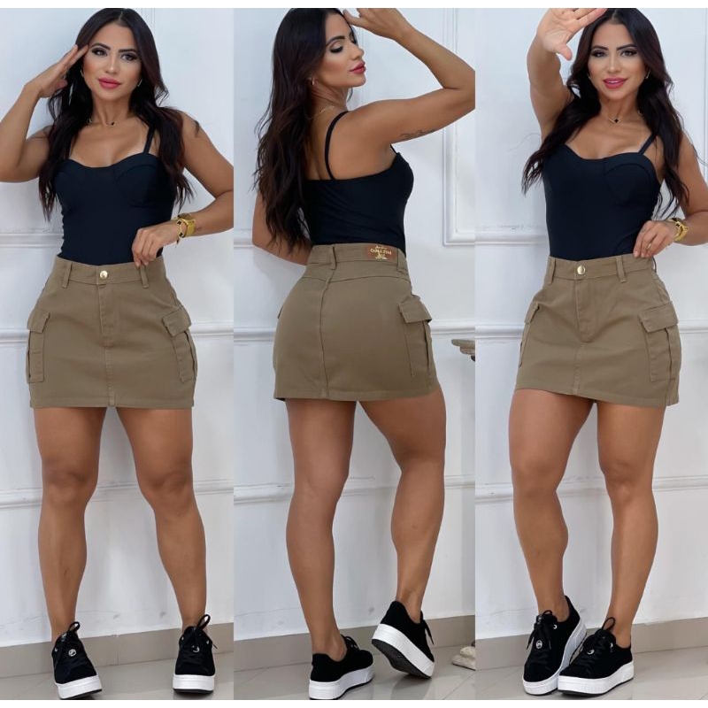Saia Cargo Feminina Sarja Modela Bumbum Cintura Alta Linha Premium ...