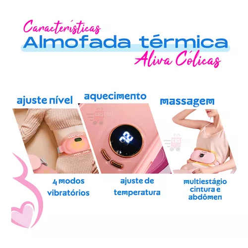 Cinta Térmica Massageador para Cólica Menstrual Almofada Recarregável USB Tratamento p/ Dores Compressa