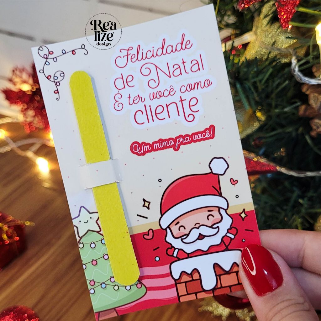 Cartão com mini lixa / mimo para cliente para festas de fim de ano ...
