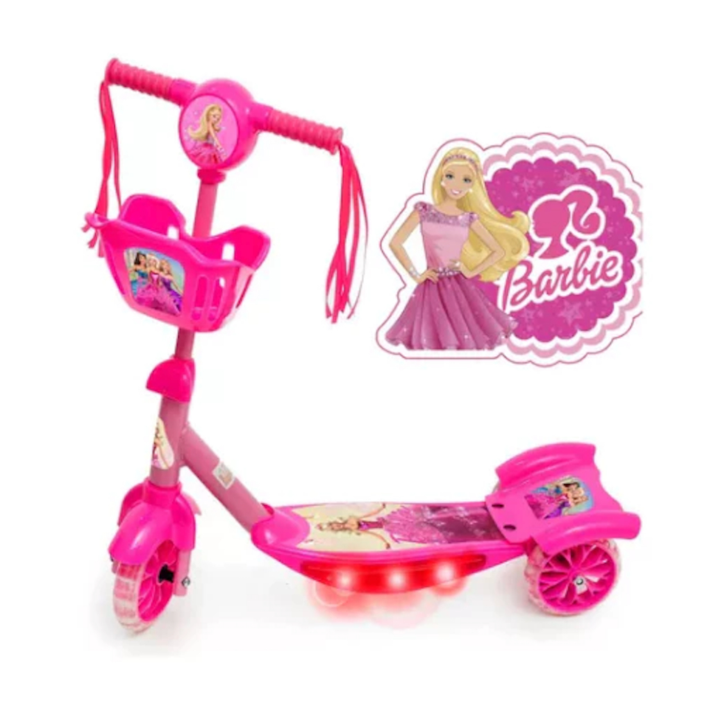 Patinete Infantil Menina 3 Rodas Rosa Barbie Com Musica e Luz | Shopee ...
