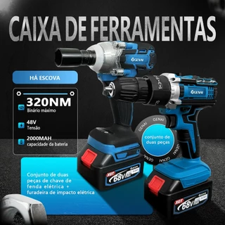 Kit Parafasudeira Chave De Impacto + Furadeira de impacto 68v Portátil Recarregável Com 2 Baterias