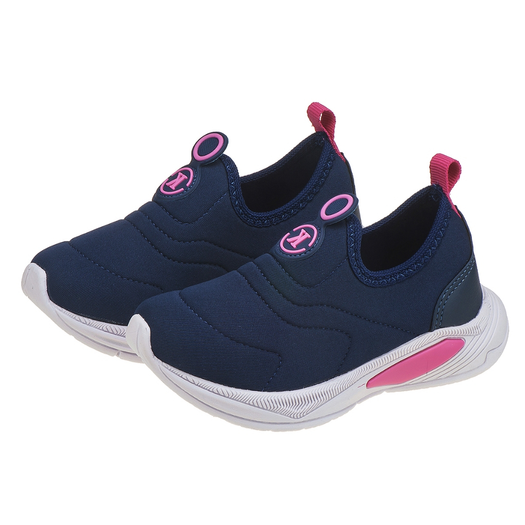 Kidstep Tenis Escolar Infantil Calce Fácil K Feminino Bordado Marinho com Pink